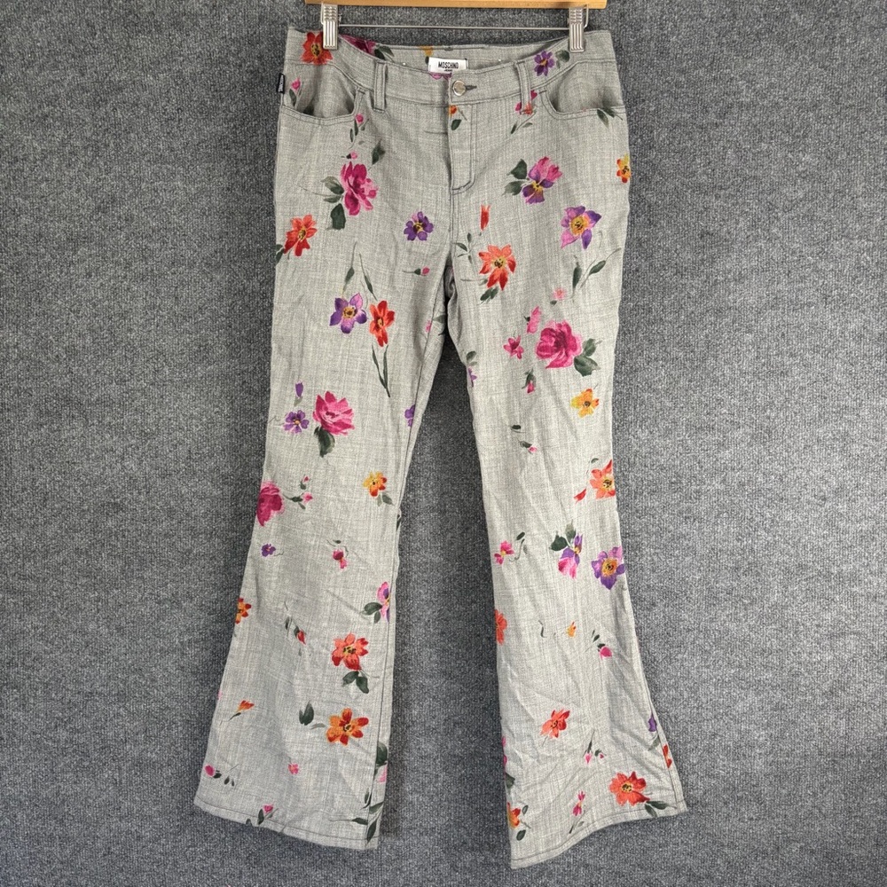 MOSCHINO JEANS Womens Gray Floral Flare Pants Size 12